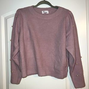light purple sweater with pearls